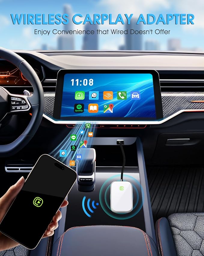 Wireless CarPlay Adapter - Fast & Stable Connection for Carplay Wireless Adapter Convert Factory Wired to Wireless CarPlay Dongle Plug & Play Car Play Fit for iPhone iOS 10+ (Dark Silver)