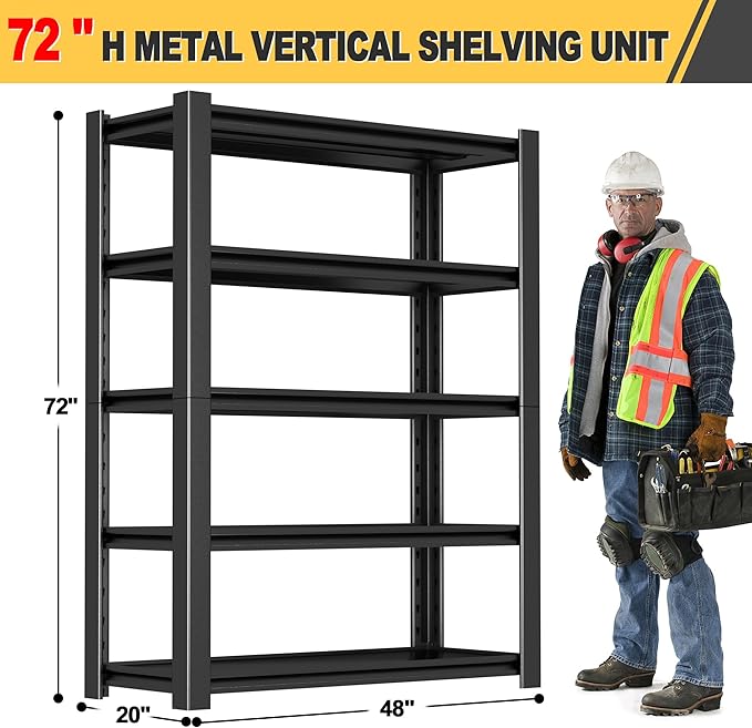 72" H x 48" W x 20" D 5-Tier Heavy Duty Garage Shelving Unit, 3000 LBS Capacity Metal Storage Rack,Adjustable Steel Shelves for Garage, Warehouse, Basement, Pantry, Workshop.4 Pack