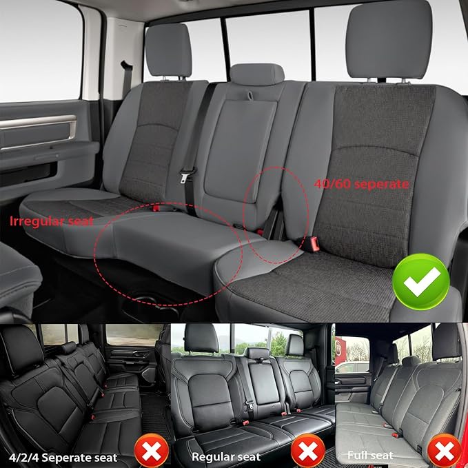 AOMSAZTO Custom Car Seat Covers for Ram 1500: 2009 2010 2011 2012 2013 2014 2015 2016 2017 2018 for Ram 2500 2010-2018 Full Set Faux Leather Seat Covers Black+Red