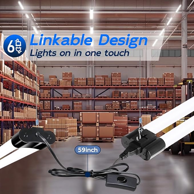 hykolity 6 Pack 4FT Linkable LED Shop Light, Utility Shop Light Fixture, 4400lm, 42W [250W Equivalent], 5000K Daylight Shop Lights for Garage, Hanging or Surface Mount, with Power Cord, ETL, Black