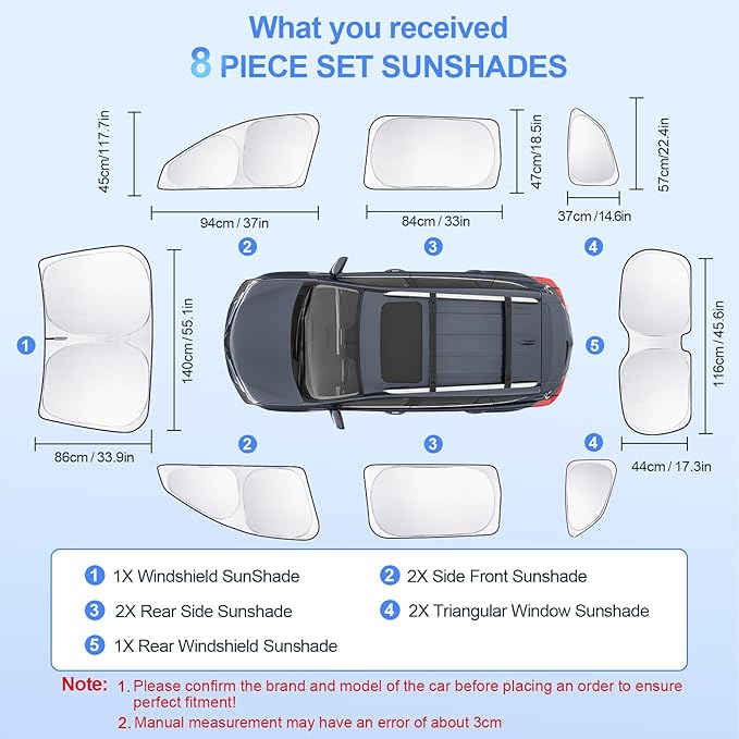 8pcs Car Window Shades for Subaru Ascent 2019-2024 2025 Accessories,Windshield Side Rear Full Sunshade,Sun Visor UV Blocking, Privacy Protection and Blackout for Camping Outdoor