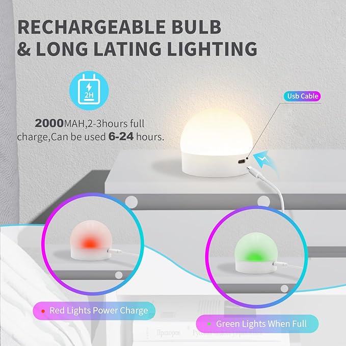 HISTAR Rechargeable Light Bulbs with Remote, E26 Battery Operated Light Bulb for Non-Hardwired Fixture, 3-Color Temperature, RGB, Timer, 4Pack