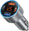 Car Charger USB C, 65W Dual 12V Cigarette Lighter USB Car Adapter with Voltage Display Multi Port PD/QC 3.0 Super Fast Charging Car Phone Charger for iPhone 16 15 14 13 12 Pro,Tablet,Android(Gray)