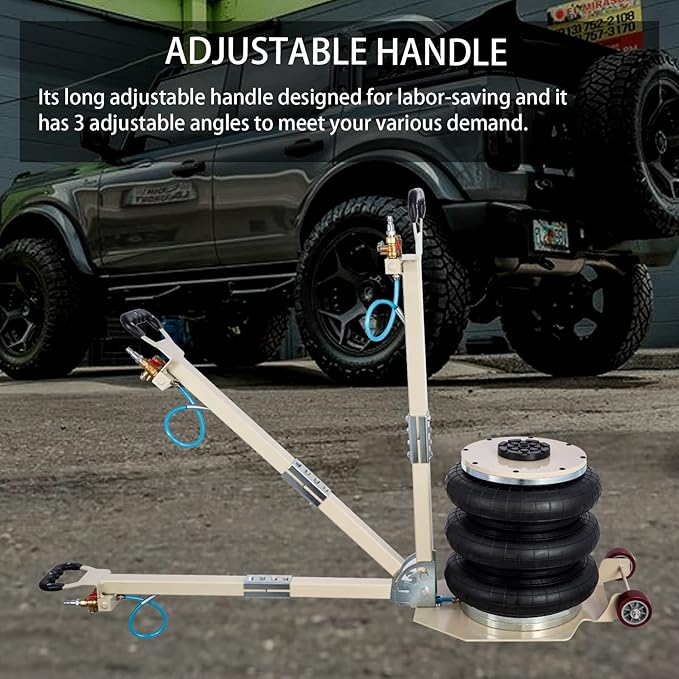CXRCY 5 Ton Air Jack for Cars & Trucks - 11000LBS Capacity Pneumatic Airbag Jack with Adjustable Long Handle, Fast Lifting up to 16 Inch for Cars,Trucks(White Triple Bag Air Jack)