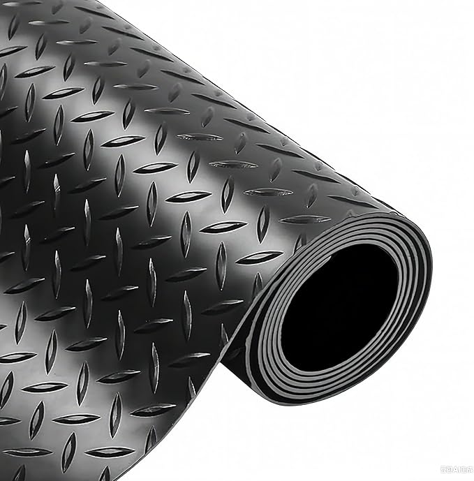 4X10 FT Garage Floor Mat， 2.5 Inch Thickened Diamond Plate Flooring Roll for Under Car， Non-Slip Commercial Grade Heavy Duty Parking Mat for Garage, Warehouse, Workshop, Basement, Gym（Black）
