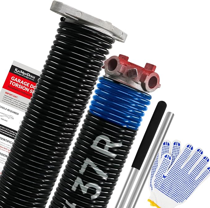 Pair of 1.75" Garage Door Torsion Springs Set with Non-Slip Winding Bars&Gloves, High Precision Electrophoresis Oil-Free Black Coated for Replacement, MIN 16,000 Cycles (0.262 x 1.75"x 37")
