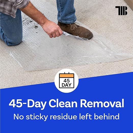 TapeManBlue Carpet Protection Film 36" x 200' roll. Made in The USA. Easy Unwind, Clean Removal, Strongest and Most Durable Plastic Carpet Protector. Clear, Self-Adhesive Surface Protective Film.