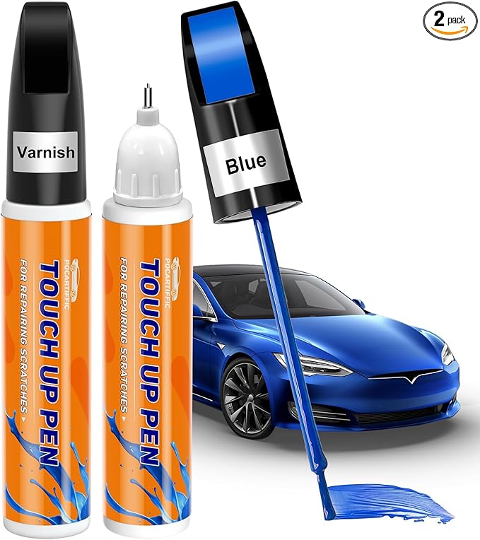 Car Paint Pen, Premium Car Scratch Remover, Precise Automotive Touch up Paint, Effective Sratch Repair Pen for Car, Car Paint Scratch Repair 2pcs(Blue Paint+Varnish)