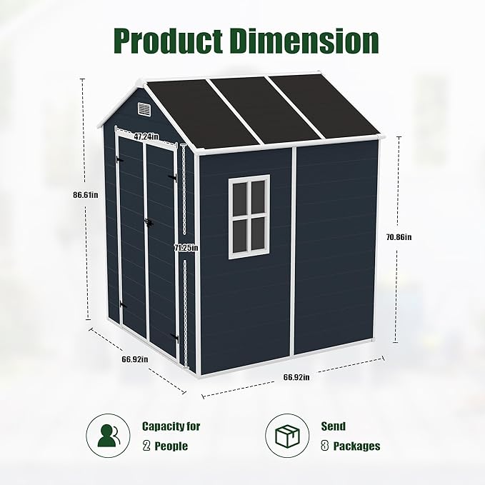 MyVoice 6x6 FT Outdoor Resin Storage Shed with HD Window, Rustproof Waterproof Garden Tool Shed, 12mm Thickened PP Panels, Large Capacity Outdoor Utility House for Backyard Patio (with Floor)