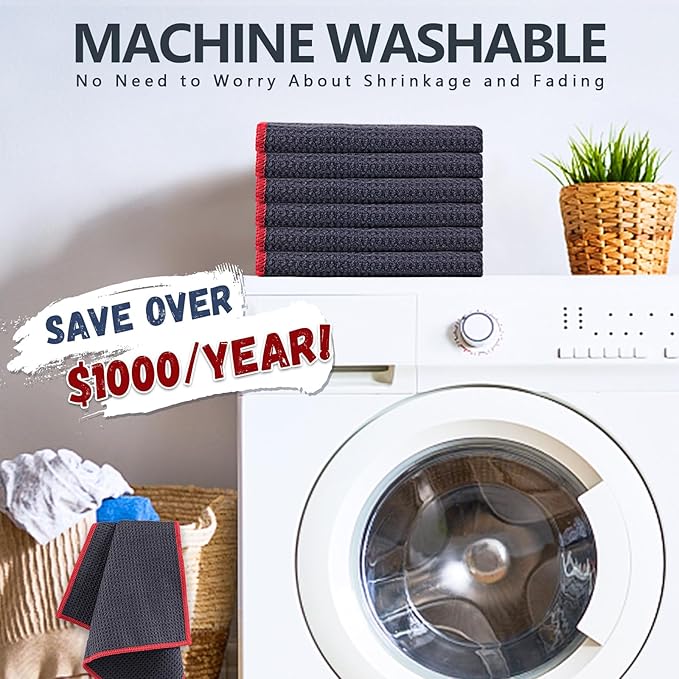 Airlab Microfiber Cleaning Cloth Waffle Weave Dust Rags for Household Kitchen Towel Absorbent Quick Drying Cleaning Rags Streak Free Lint Free, 6 Pack,12 x 12 Inches, Grey