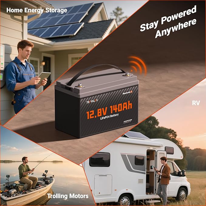 12V 140Ah LiFePO4 Bluetooth Lithium Battery Group31, Low Temp Protection, Built-in Smart 150A BMS, 5000+ Deep Cycles, 1.79 kWh Energy, Perfect for RV, Trailer, Yacht, Trolling Motor, Off-Grid