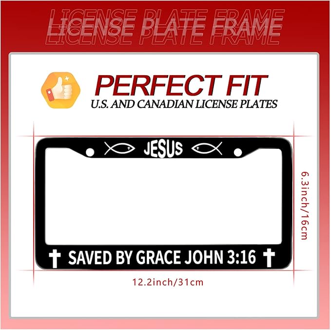 John 3:16 Jesus License Plate Frames Round Hole Personalise License Plate Frame Car Universal Accessories Stainless Steel Cars Decor 2 Holes and Screws Fits Standard US Vehicles Size 12.2 x 6 Inches
