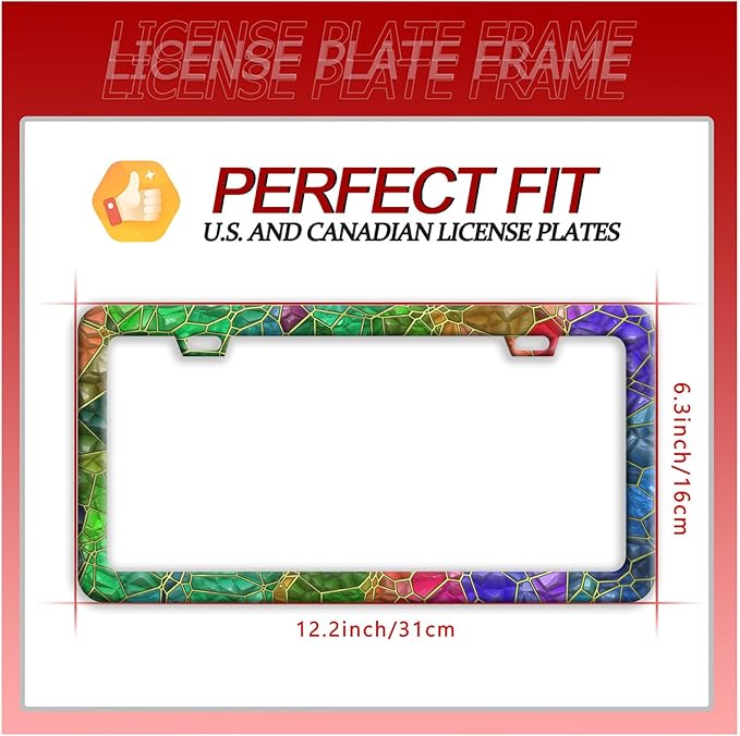 Colored Gemstone Patterns License Plate Frame Funny License Plate Frames Stainless Steel Accessories Cars Decor with 2 Holes and Screws Fits Standard Us Ca Vehicles License Plate Holder 12.2 X 6 Inch