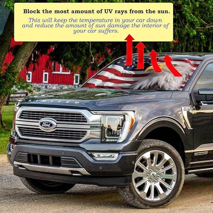 Gven Car Shade Patriotic Car Sun Shade with USA Flag Car Front Windshield Shade for Heat Protection Patriotic Car Accessories American Flag for Car Pickup Truck SUV (Flag, S)