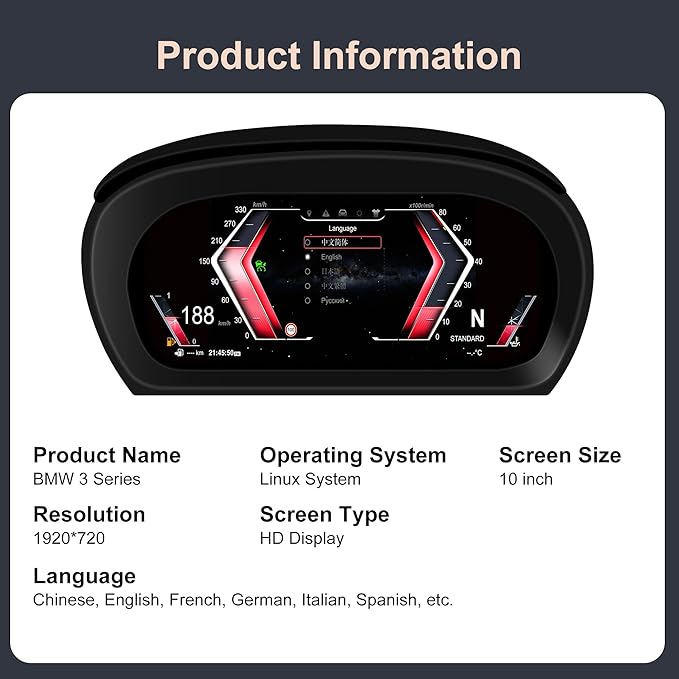Speedometer Instrument for BMW E90 E91 E92 E93 2005-2012 CCC CIC, 10 inch Linux System Original Car Information Display Digital Cluster Dashboard Screen