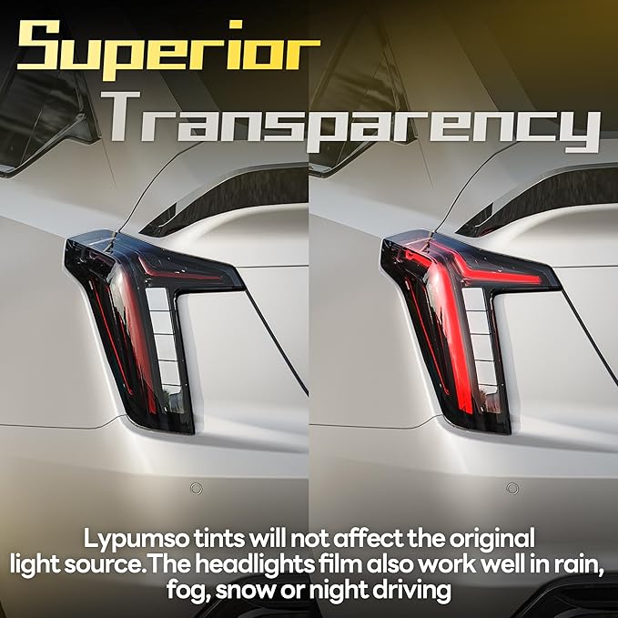 Lypumso 16 x 60 Inches Deep Black Headlight Taillight Car Tint Vinyl Film, Self Adhesive Fog Lights Sticker Sheet Roll for Car Lights Cover Protection