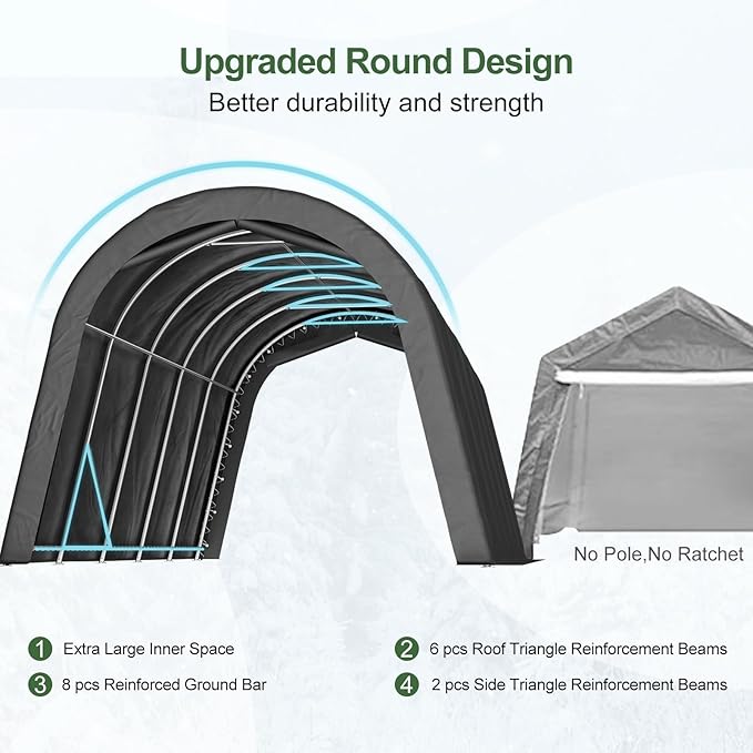 Portable Garage, Carport Canopy 12x20 FT Heavy Duty Car Port with Reinforced All-Steel Frame, Car Tent Garage with Zipper Doors for Outdoor Waterproof and UV Resistant Anti-Snow All Covered Carports