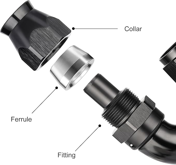 EVIL ENERGY 10AN 180 Degree PTFE One Piece Full Flow End Hose Fitting Aluminum Black
