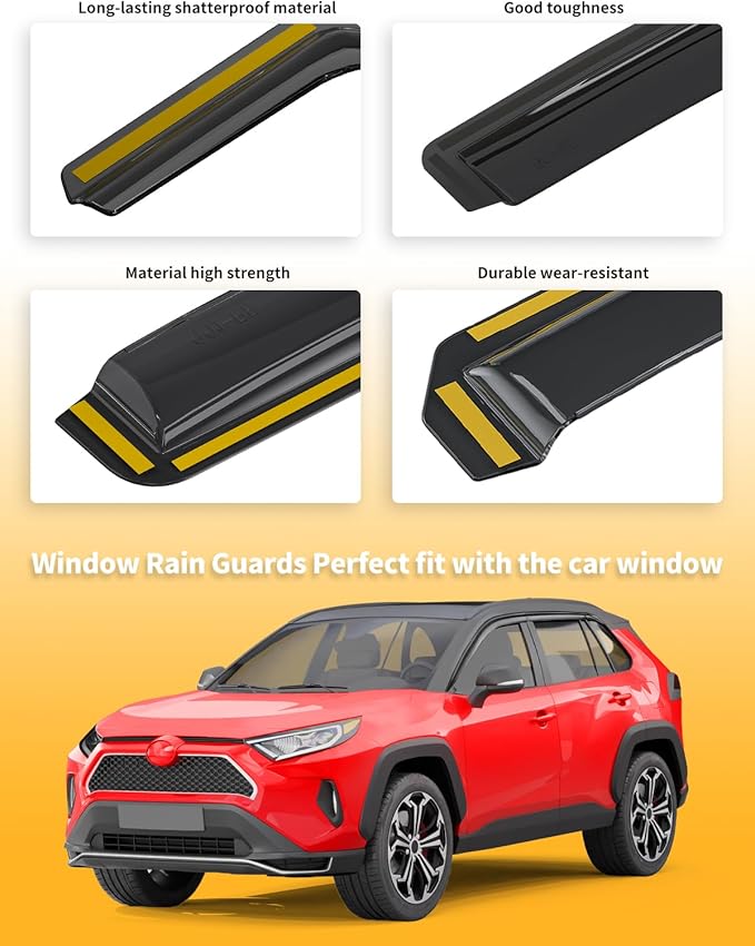 Tape-On Window Rain Guards Fit for Toyota RAV4 2019 2020 2021 2022 2023 2024 2025 Extra Durable Window Visors Window Deflectors Vent Visors Vent Shades Car Accessories-4 pcs 2-Q02