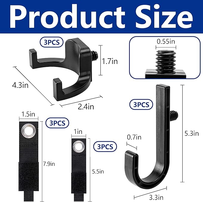 12 Pcs Storage Shed Tool Hooks with Extension Straps,ABS Shed Tool Hangers Include U-Shape and J-Shape,Storage Shed Shelves Accessories for Organizing Tool, Ladders, Bulk Items