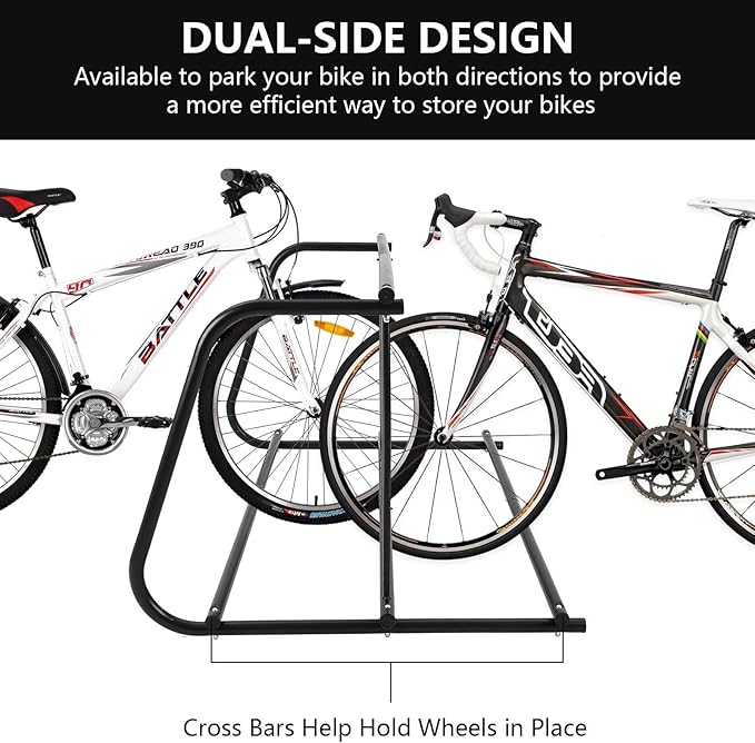 Commercial Floor Bike Rack Stand-10 Bike Rack,Dual Slot Size and Dual-Side Design,Premium Steel, Superior Stability, Suitable for Various Locations,Black