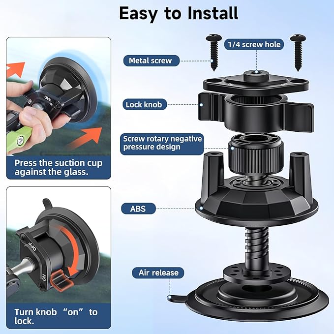 HEMMOTOP Suction Cup Car Phone Mount, 12 in Heavy Duty Metal Cell Phone Holder for Windshield, 360° Rotation Vacuum Magic Arm for iPhone All Smartphone & Cars Truck
