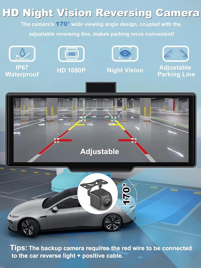 Apple Carplay Screen for Car, 10.26’’ Wireless CarPlay & Android Auto Screen with 4K Dash Cam, 1080P Backup Camera, Car Play Audio Receivers, GPS Navigation/Mirror Link/Bluetooth/FM/Voice Control