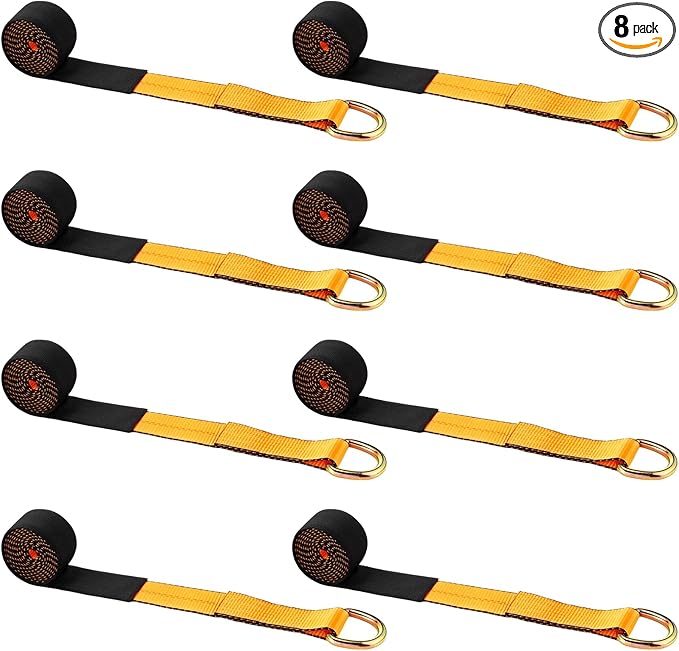 8 Pack 2'' X 8ft Tow Truck Straps Lasso Wheel Lift Straps Lasso Tow Strap with D Ring 11, 000 Lbs Break Strength Auto Tie Down Auto Hauler for Trailer Truck Tie