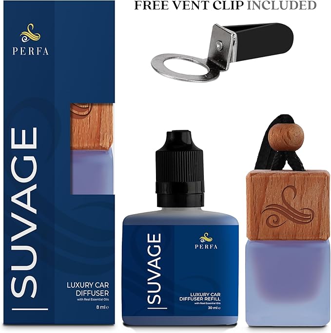 Suvage Gift Set with Refill Bottle | Automotive Air Fresheners with Sauvage Fragrance | Strong Car Perfume | Odour Eliminating Car Air Fresheners by Perfa