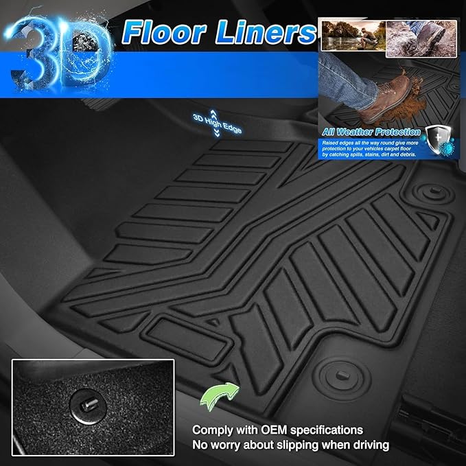 Cartist Floor Mats Fit for 2017-2024 2025 Ford F-250/F-350/F450 Super Duty Crew Cab w/Under Seat Storage Accessories All Weather Floor Mat Heavy Duty TPE Odorless Carpet Protection