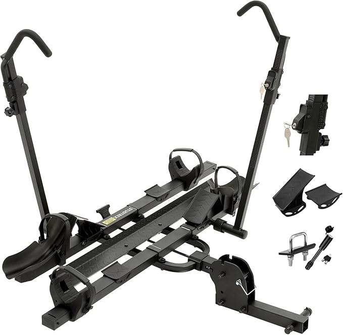 TrailV2 Plus Hitch 2 Ebike Rack with Ramp, Tilt, Fold, Anti-Theft Hitch & Wheel Locks, Heavy Duty 170 lbs Capacity, Fits 2" Receiver, Max 5" Fat Tires, Electric Bike Rack for for Car, SUV, Truck, RV