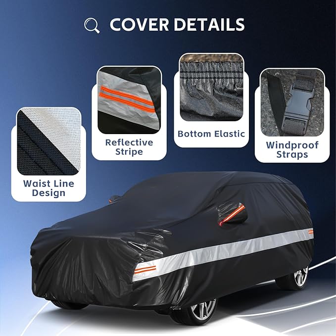 10 Layers SUV Car Cover Custom Fit for Subaru Crosstrek (2017-2025) Waterproof All Weather for Automobiles, Outdoor Full Cover Sun UV Rain Protection with Cotton.Black