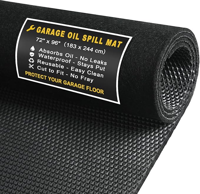 Golener Oil Spill Mat - Garage Floor Mat, Absorbent Oil Pad, Premium Maintenance Mat, Waterproof, Contain Liquid, Protect Garage Surface from Spill & Stain, Reusable, Washable, Durable, Black, 72”x96”