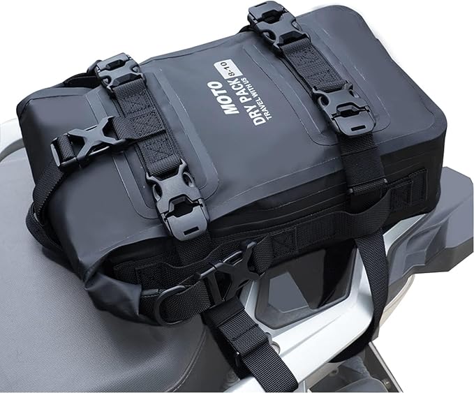 Motorcycle Tail Bag Front Bumper Bag, 10L Roll-top Waterproof Motor Saddle Panniers Luggage Bags for Motorcy-Black(10L)