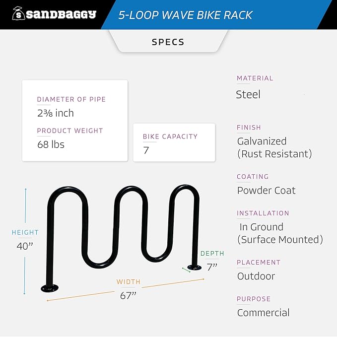 Sandbaggy Commercial Bike Racks - Galvanized Steel - Anti-Theft Design - In Ground, Apartments, Sidewalks, Industrial