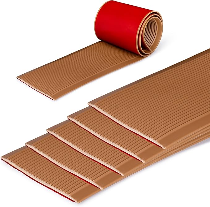 Rubber Bond 4x36in Anti Slip Stair Treads (5-Pack) - Waterproof Outdoor/Indoor Heavy Duty Non-Skid Tape for Stairs - Adhesive Rubber Grip Strips for Steps & Ramps - Brown