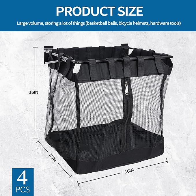 4Pcs Large Slatwall Baskets Mesh Slatwall Baskets with Zipper Mounted Storage Baskets Hanging Slatwall Accessories for Shops Rooms Storage Display Organizing(16 * 12 * 16inch)