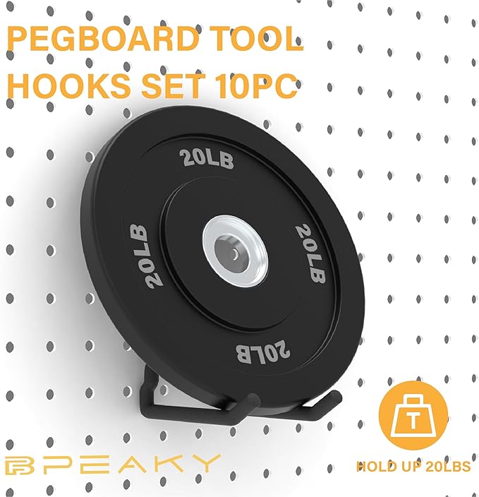Heavy Duty Pegboard Hooks 10PC - Black Peg Board Hooks for Hanging Tools, Drill Holder, Only Fits 1/4" Peg Board, Ideal for garages, workshops, Craft Rooms, Retail Stores