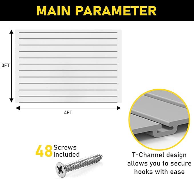 3'H x 4'W Slatwall Panel Garage Wall Organizer: Heavy Duty Wall Mounted PVC Wall Rack, Interlocking Slat Wall Paneling for Garage Wall Storage, Slatwall Board or Slatwall Shelves System - White