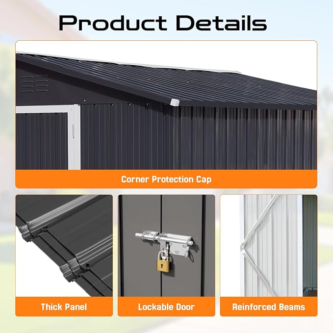 6 x 4 FT Outdoor Storage Metal Shed, Bike Garden Tool Shed with Slooping Roof, Lockable Doors and Aluminum Frames, Shed Easy to Assemble for Garden, Patio, Lawn, White+Yellow