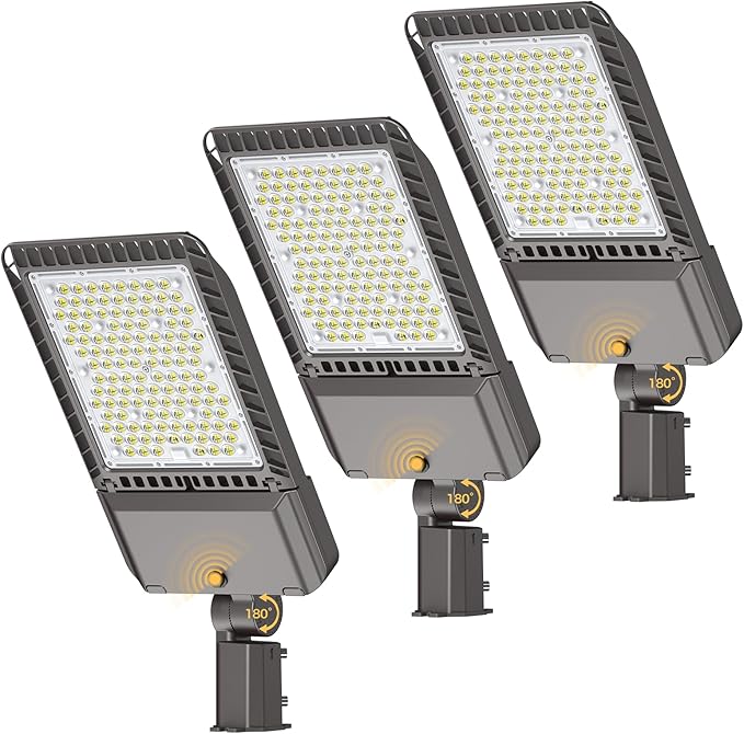LED Parking Lot Lights 340W Commercial Oudoor Lighting Dusk to Dawn Photocell Street Lights 6000K IP65 100-277V for Yard Garage Warehouse 3 Pack with Allen Wrench