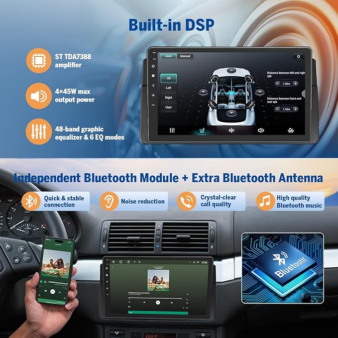 Eonon Car Stereo for BMW 3 Series 325i 330i M3 (E46) 1998-2006, Android 14 Wireless CarPlay Stereo, 9 Inch Touchscreen Android Auto Radio, Bluetooth/SWC/GPS, 3+32G - E46X7