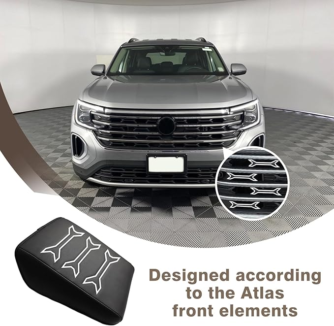 Muslogy for 2024 2025 Atlas & Cross Sport Center Console Pad Armrest Cover Protector Vegan Leather Extra Soft Armrest Box Lid Pad Compatible with Volkswagen Atlas/Cross Sport Accessories (V2_Black)