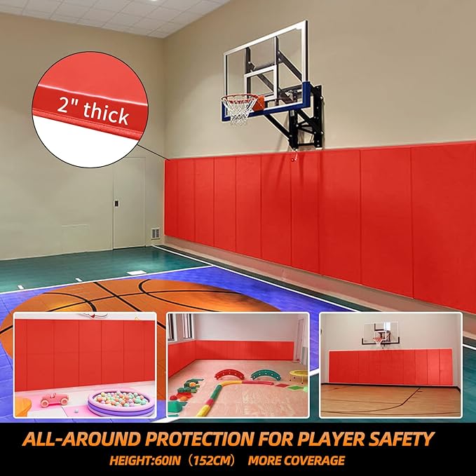 PROGOAL 2"/4" Thick Foam Protection Wall Pad，Gym Basketball-Court Protectors，Durable Waterproof Padding for Wall-Mounted Basketball Hoops(60" L x 20" W)…