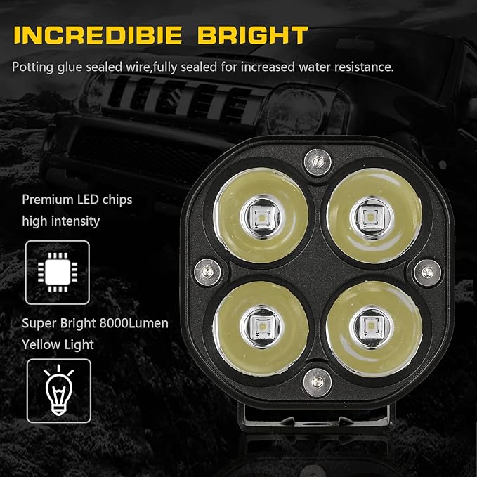 BIGLION.X LED Cubes, 3 Inch Pair 80W LED Driving Pods Spot Beam Off Road Fog Lights Waterproof IP68