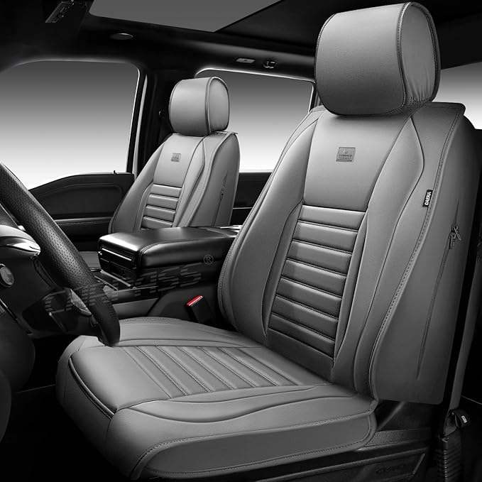 CAR PASS Nappa Leather Car Seat Covers Full Set, Luxury Seat Protector for Cars, Waterproof Anti-Slip Car Seat Cushion Armrest Compatible Airbag Universal for Sedan SUV Pick-up Truck Automotive, Gray