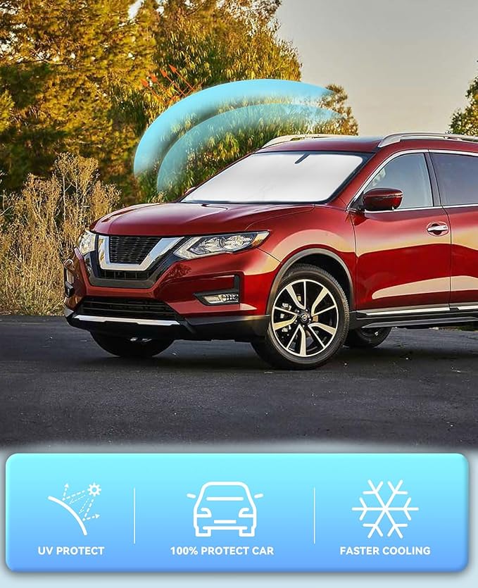 Sun Shade for Rogue 3rd Gen Windshield Sunshades for 2021 2022 2023 2024 2025 Nissan Rogue 3rd Gen.Accessories(Not for Rogue Sport) Windshield Cover Front Window Shields Sun Visor Blocks UV Rays