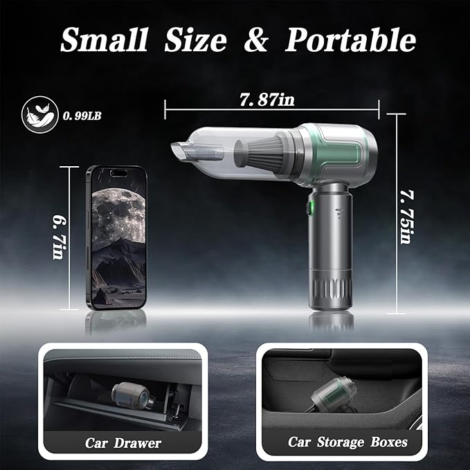 Car Vacuum Portable Cordless, 16000PA Powerful Car Vacuum Cleaner, 7 in 1 Mini Vacuum Handheld Rechargeable, Air Duster, Dual Filter for Cars, Home, Office, Pet