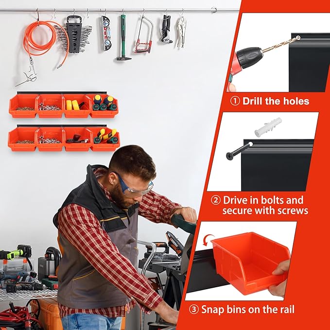 Screw Organizer Wall Mount Hardware Organizer Garage Storage Bins Box Small Parts Organizer with 8 Removeable Bins Bolt Bins for Shop for Garage Shed Workshop Craft Room