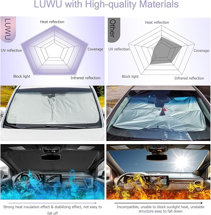 LUWU for 2023 2024 2025 Chevy Colorado & GMC Canyon Windshield Sun Shade Windshield Sunshades 2025 Chevy Colorado Accessories GMC Canyon Accessories Sunshade Cover Block UV Ray Front Window Sunshade